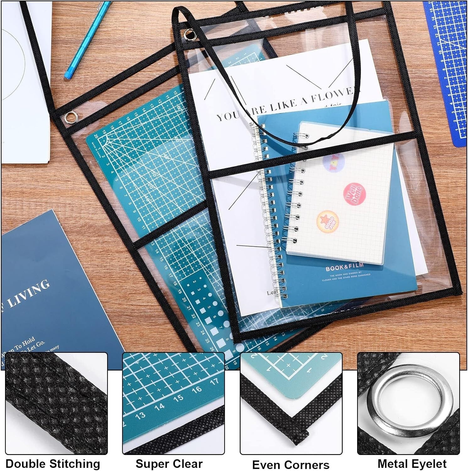 Clear 9x12 Work Order Plastic Sleeves with Grommet - 30 Pack for Easy Display