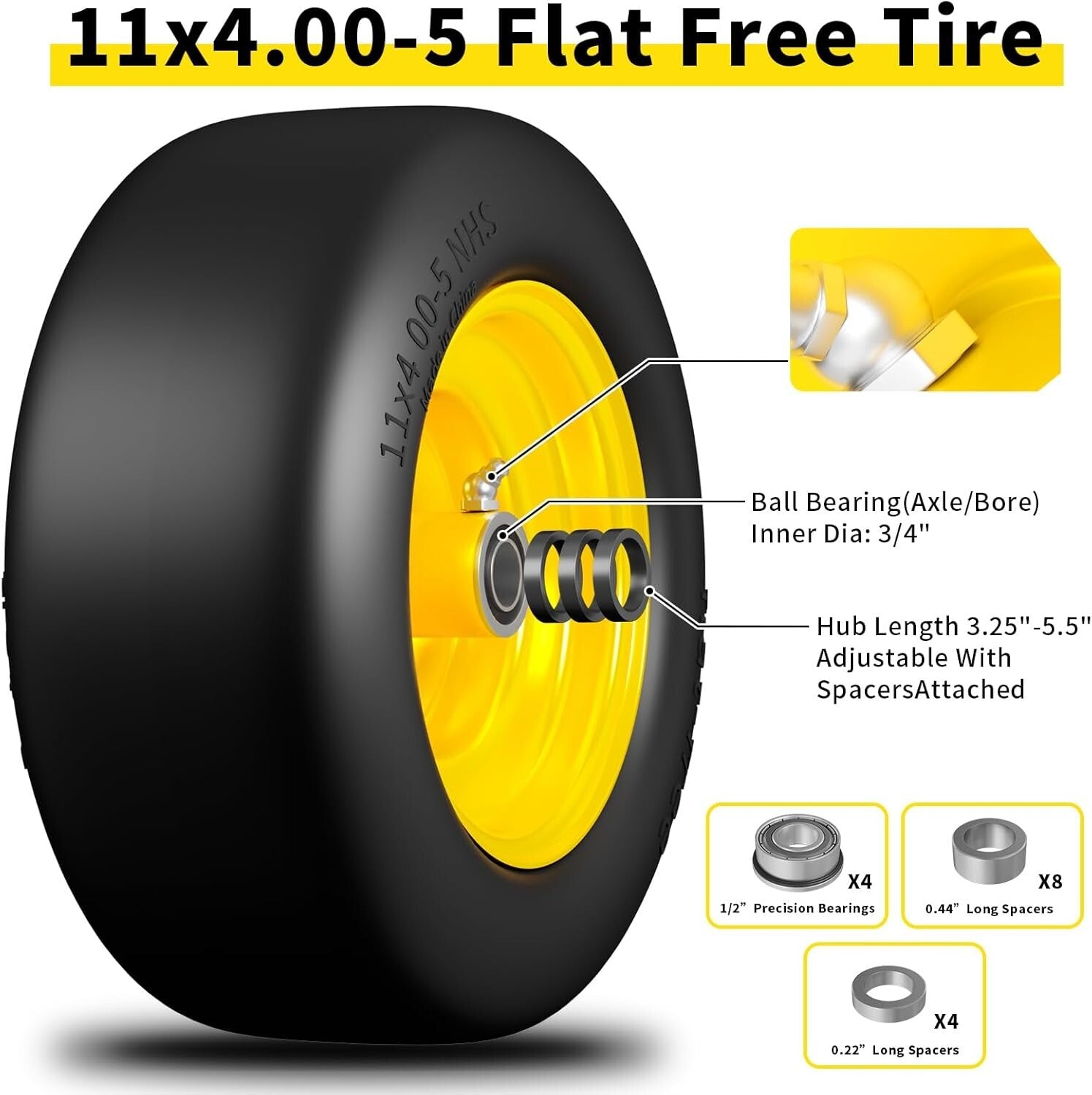 11x4-5 Solid Mower Tires with Superior Traction - Perfect for Zero-Turn Models