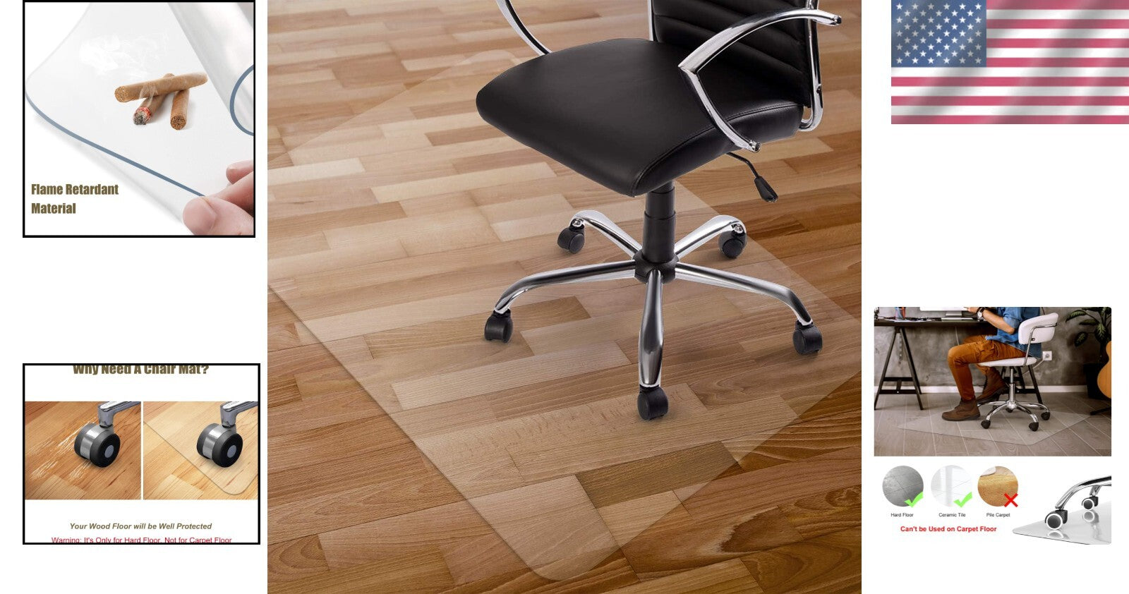 Versatile Hard Floor Chair Mat - 48" x 30" Rectangle - Non-Toxic PVC Protection