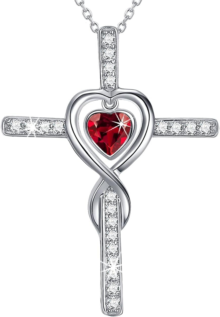 Adjustable February Garnet Infinity Heart Necklace - Perfect Birthday Gift