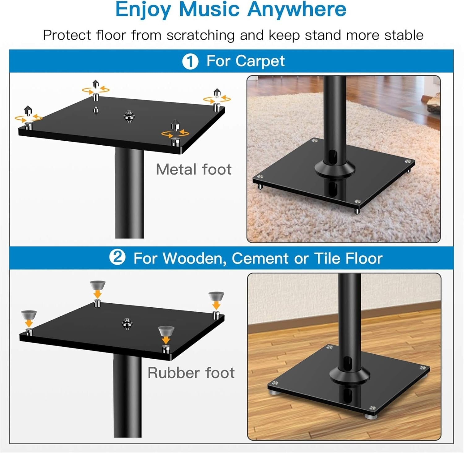 Durable Adjustable Speaker Stands with Cable Management - Perfect for Your Home