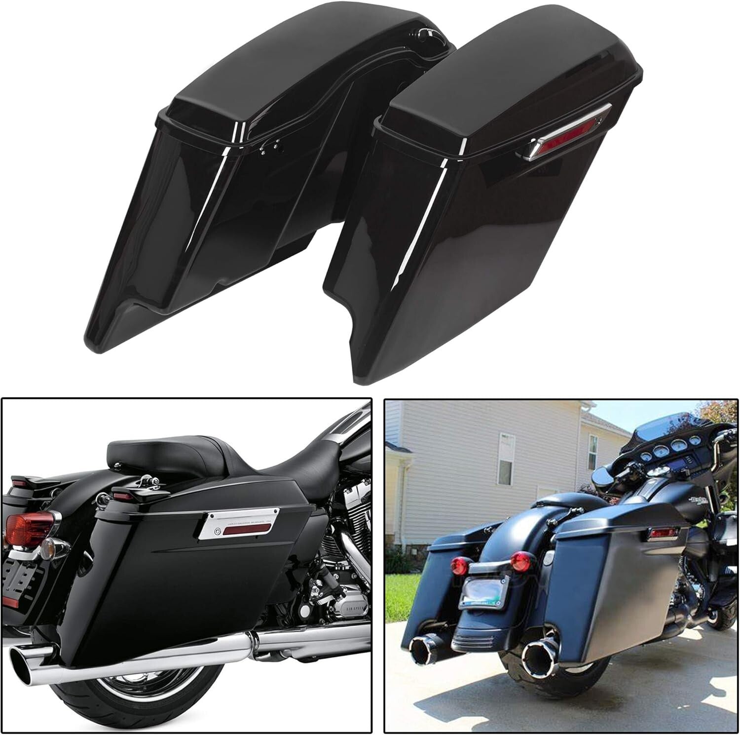 Classic 5'' Stretched Saddle Bags with Marker Lights for Harley Davidson Models
