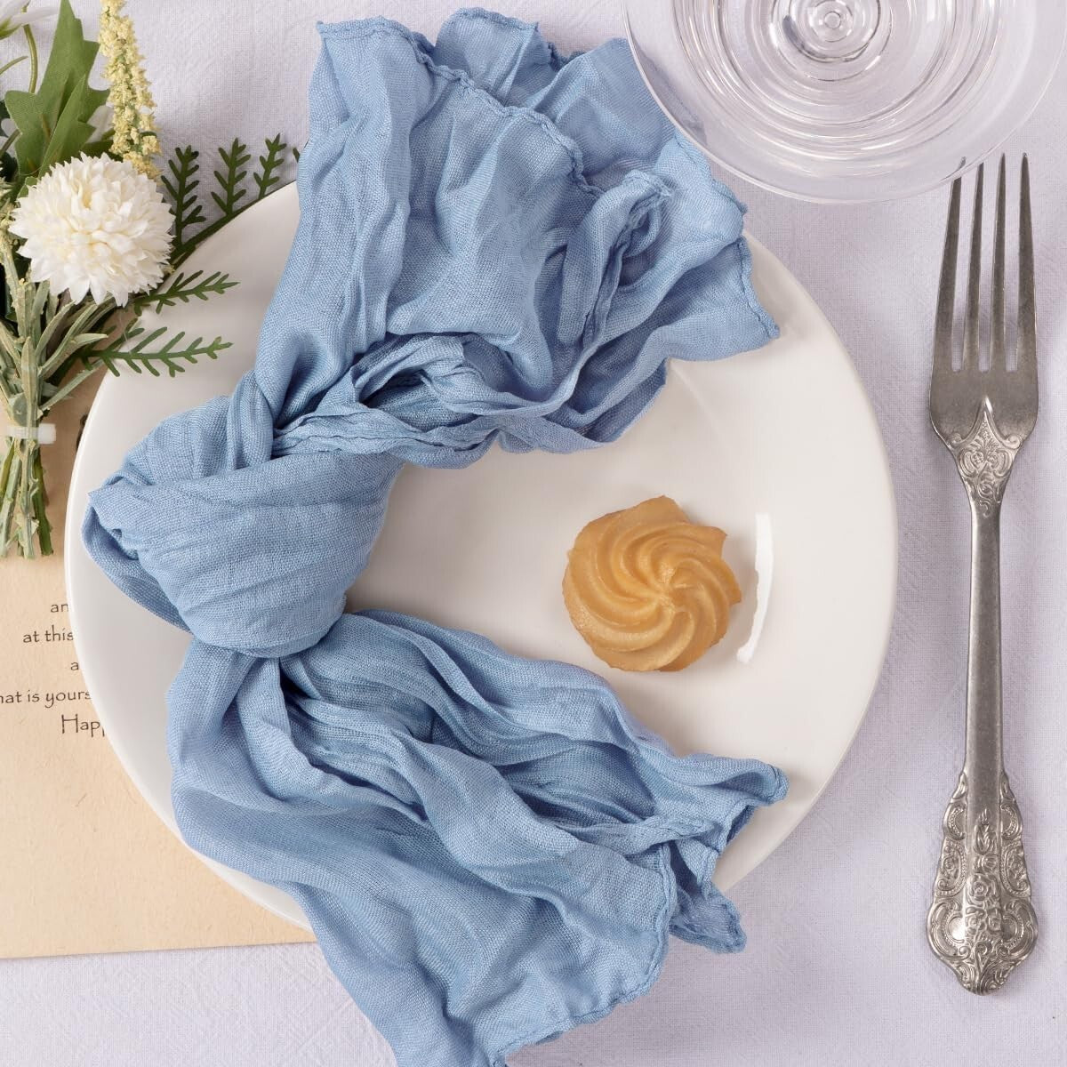 60-Pack Dusty Blue Cheesecloth Napkins 21"x21" for Elegant Weddings & Events