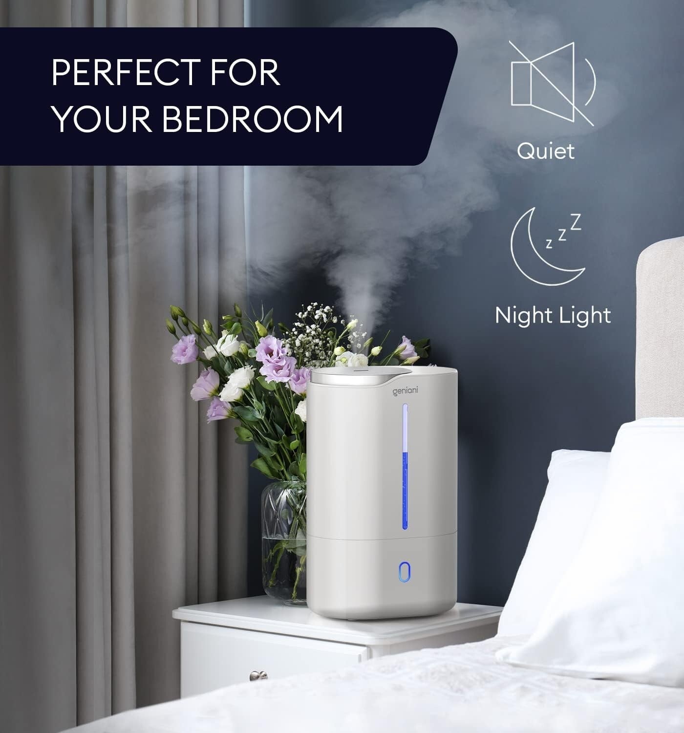 Cool Mist Ultrasonic 6L Humidifier with Night Light - Ideal for Babies & Plants