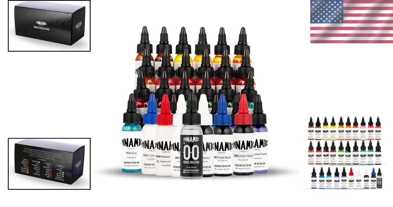Dynamic 1oz Tattoo Ink Set of 30 Professional-Grade Colors for Tattoo Artists