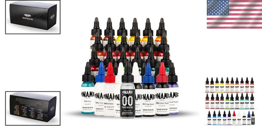 Dynamic 1oz Tattoo Ink Set of 30 Professional-Grade Colors for Tattoo Artists