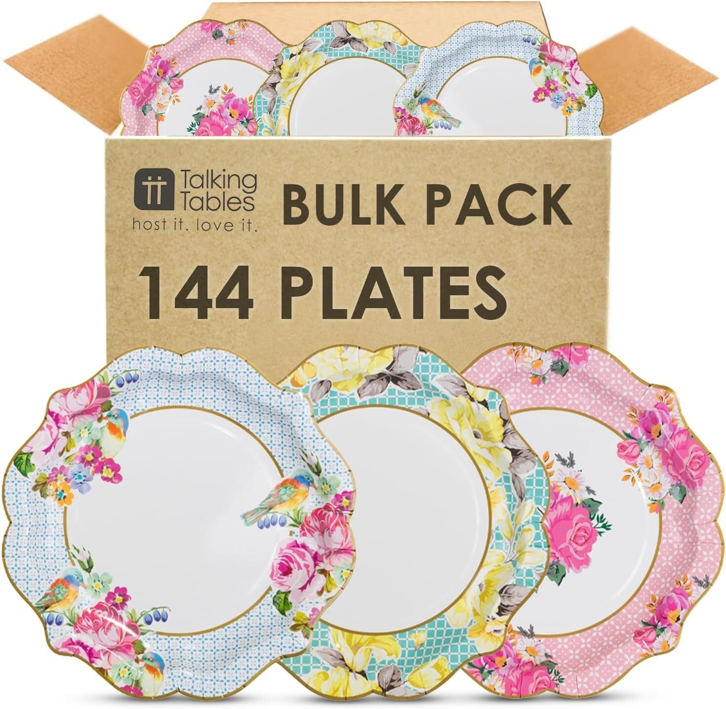 Pretty Floral Paper Plates Bulk Pack - 9 Inch Ideal for Weddings, Showers & More