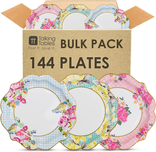 Pretty Floral Paper Plates Bulk Pack - 9 Inch Ideal for Weddings, Showers & More
