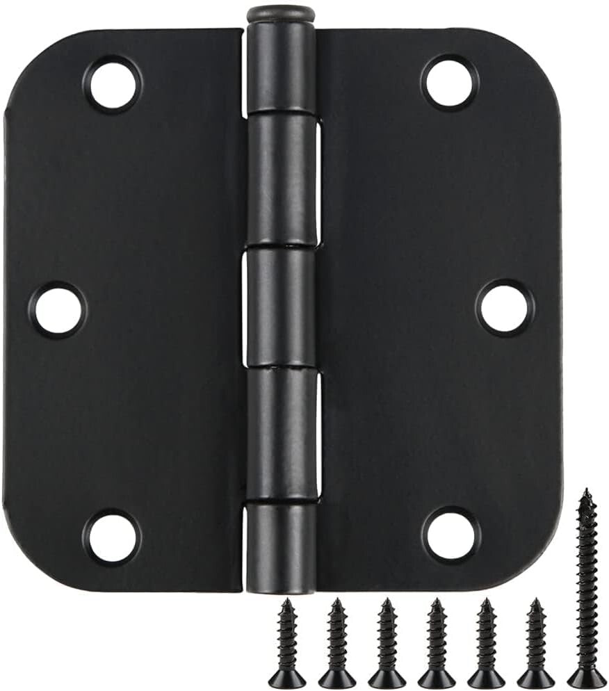 Bulk 108 Pack Matte Black Rounded Door Hinges 3.5 Inch with Installation Screws