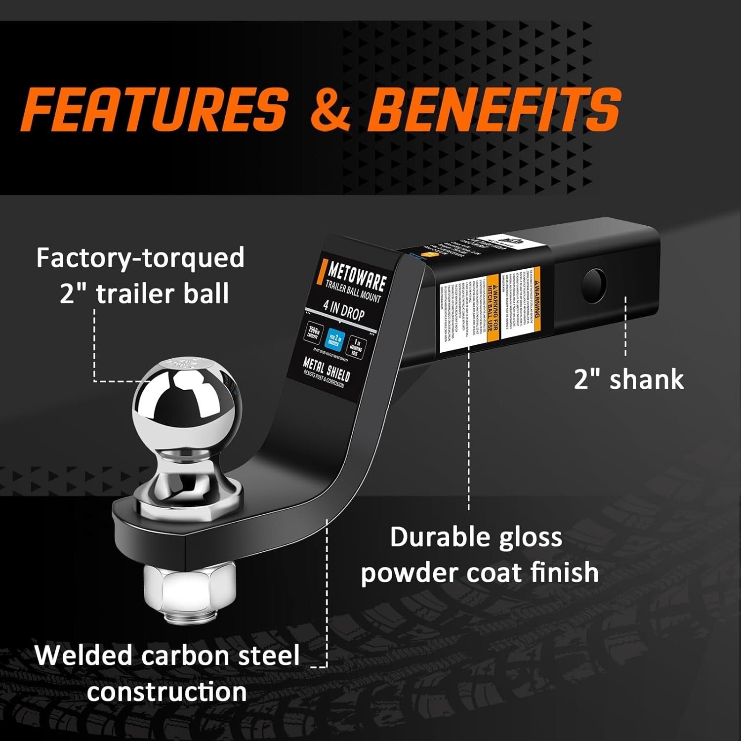 Easy-Install 4-Inch Drop Hitch with Attached 2-Inch Ball & Lock - Black Finish