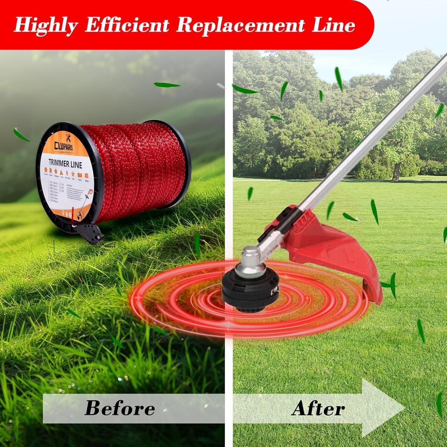 .095-Inch Twist Trimmer Line - 5LB Red Nylon for Gasoline-Powered Trimmers