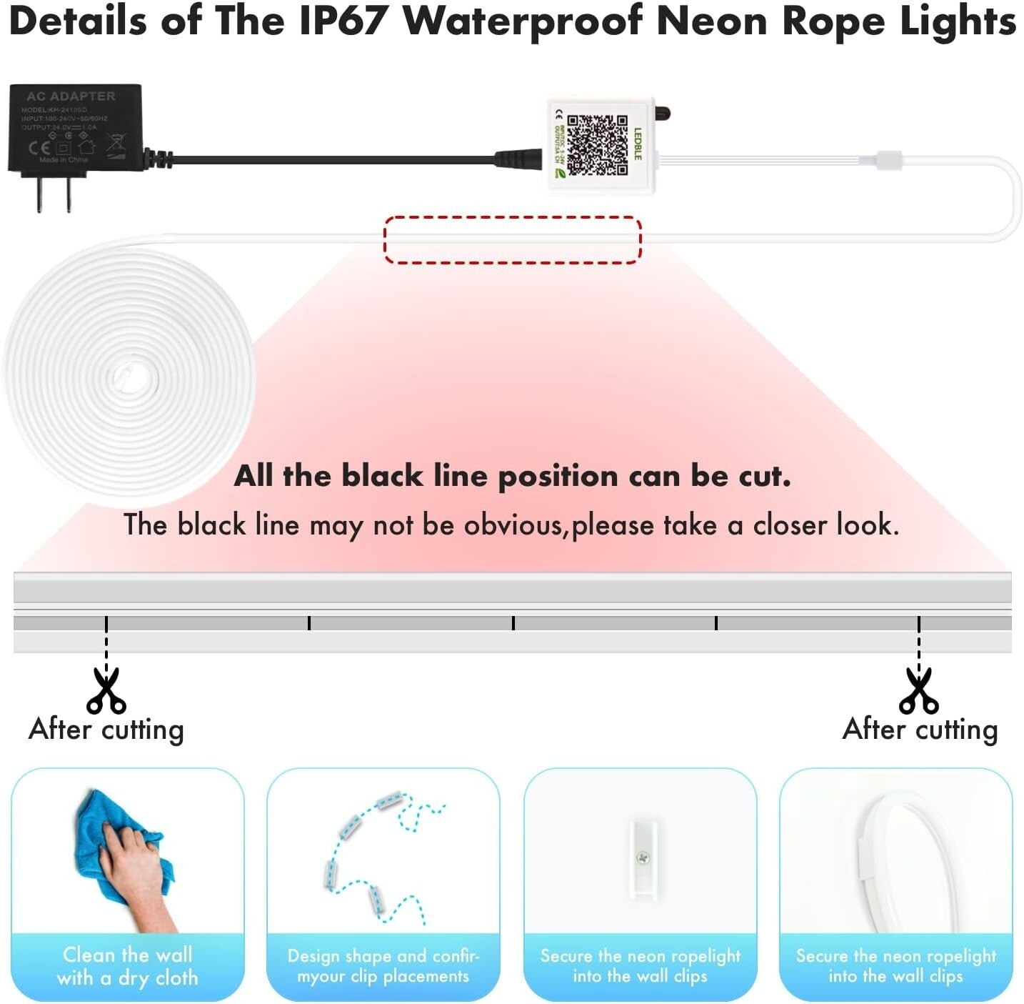 Cuttable Neon Rope Lights 100FT - App & Remote Control with 16 Million Colors