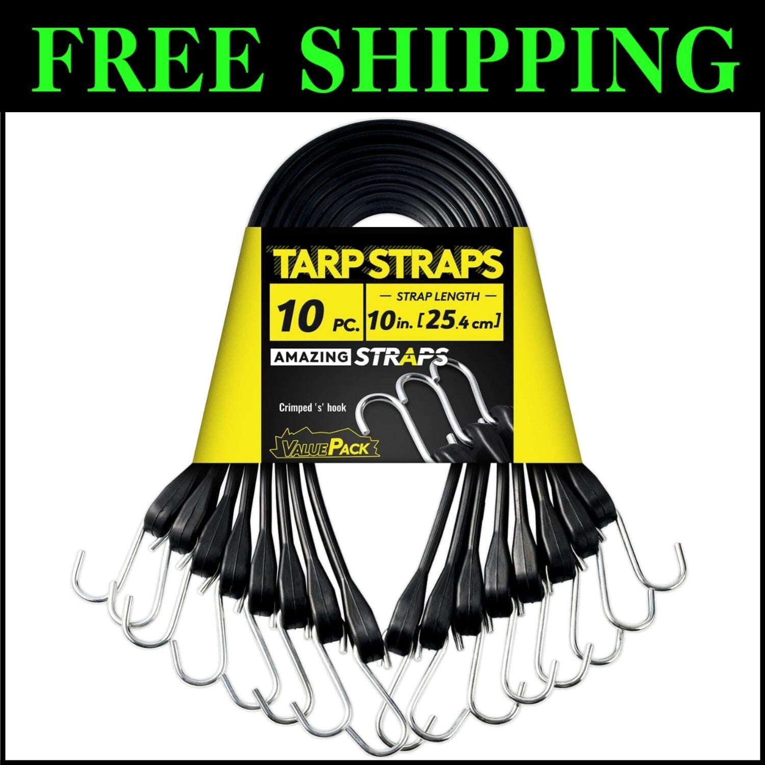 Elastic 10 Inch Rubber Bungee Cords - 30 Pack, Ideal for Outdoor Cargo & Storage