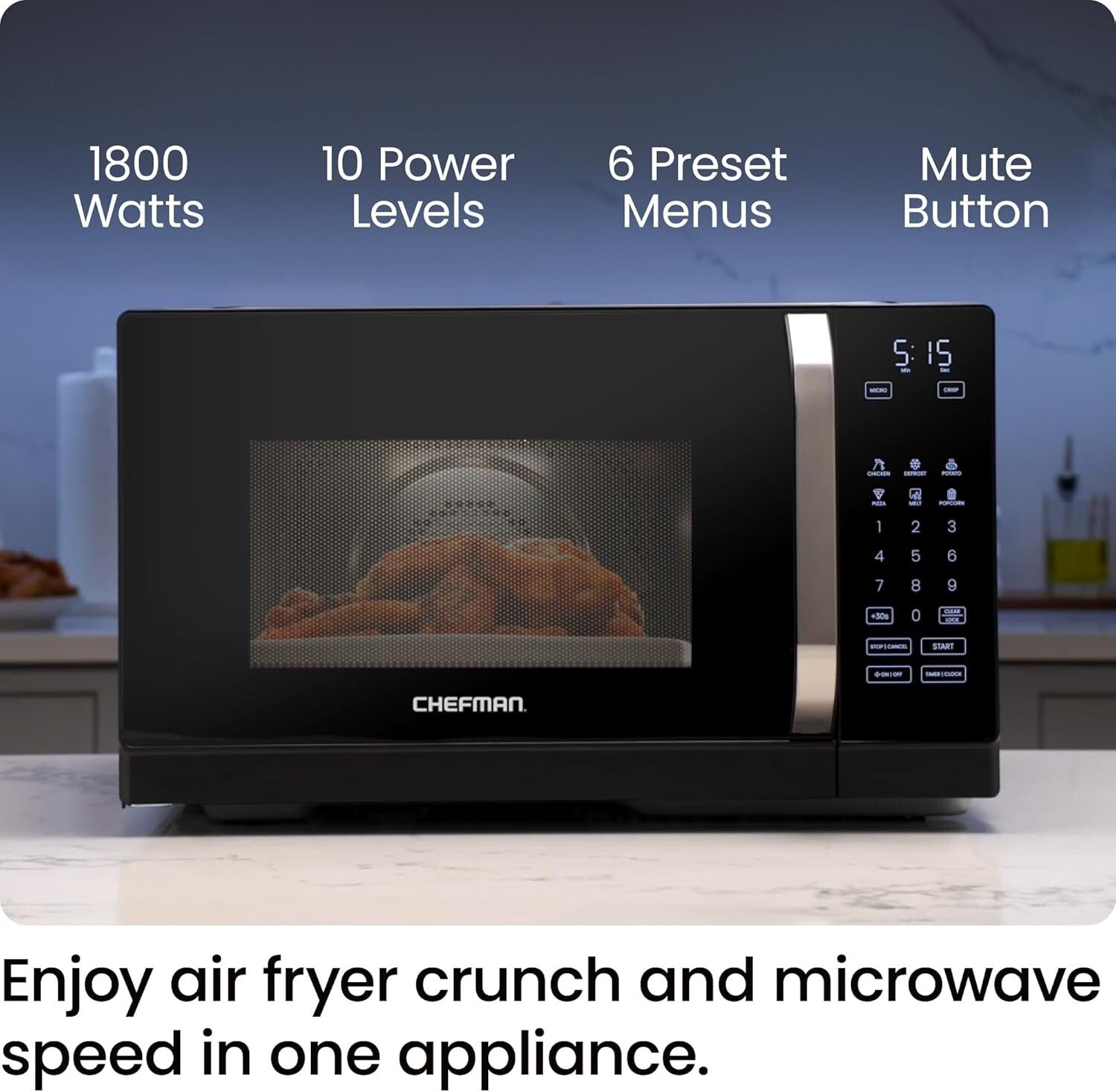 Effortless Cooking with Eco-Friendly Countertop Convection Microwave - 6 Presets