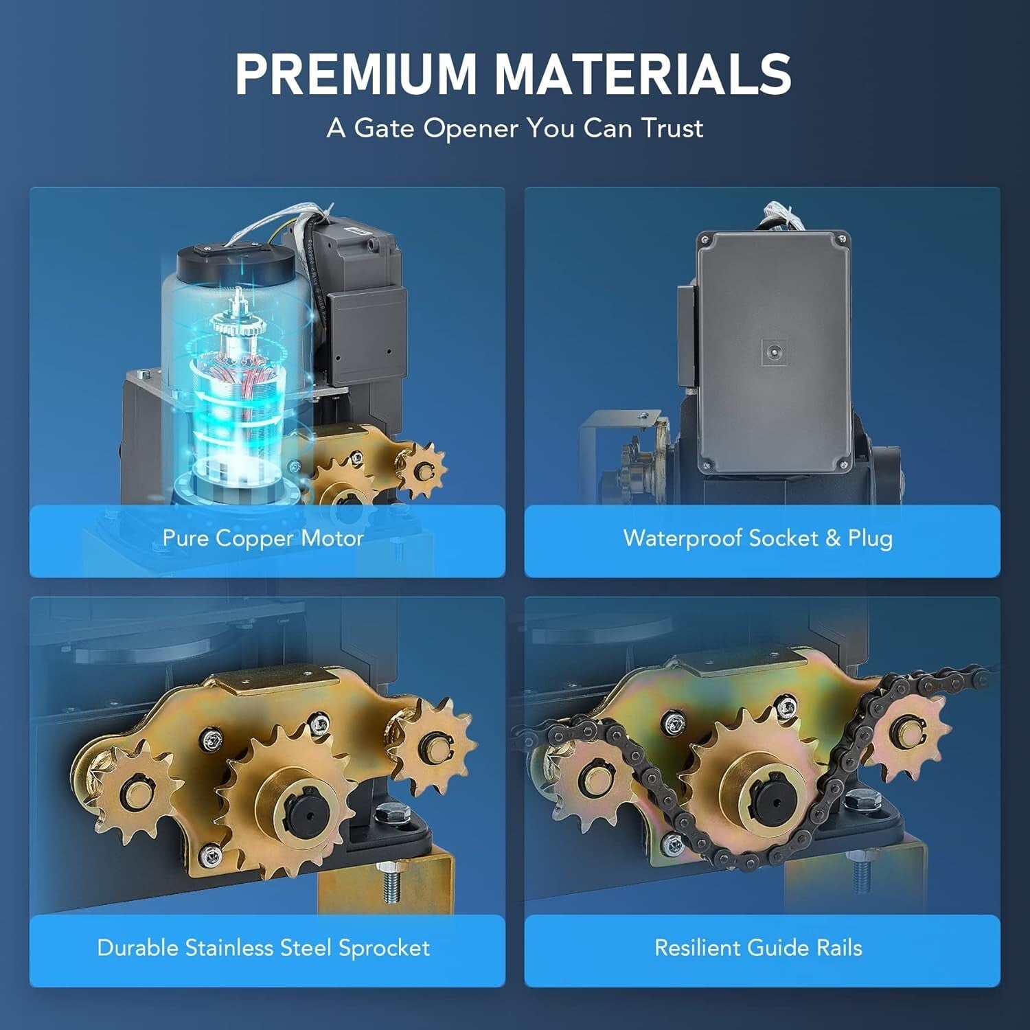 Automatic Electric Gate Opener Kit with App Control - 40 ft, 1400 lb Capacity