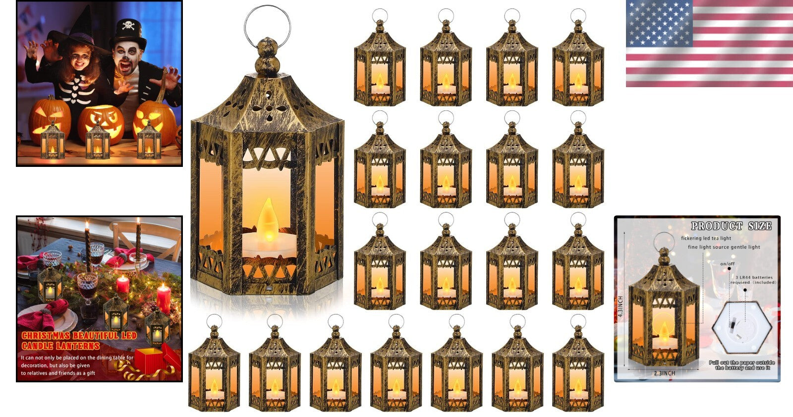 Charming 20-Pc LED Mini Lanterns for Table Centerpieces - Gold Finish