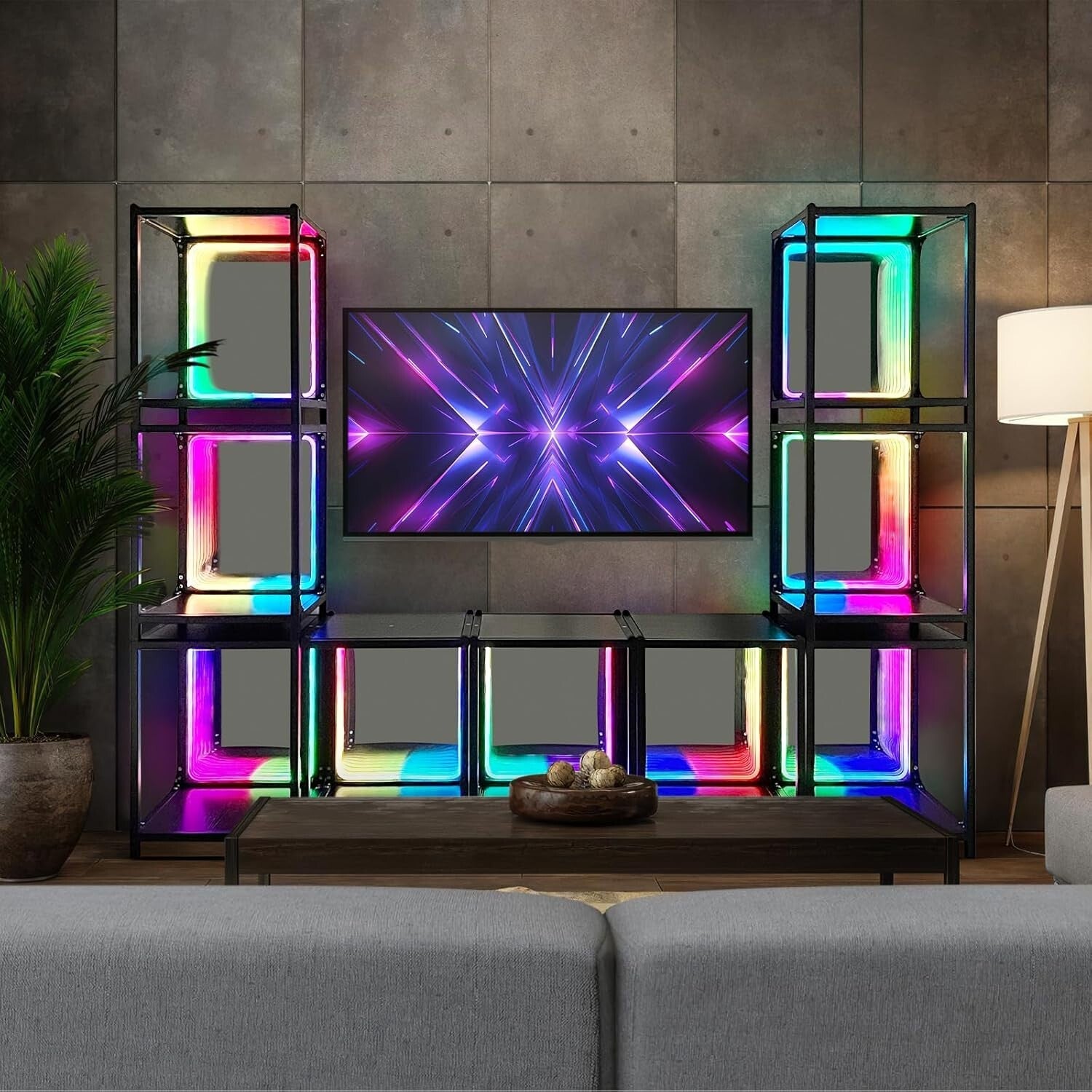 Stylish RGBW Infinity Mirror Storage Cabinet - Perfect for Bedroom or Gaming