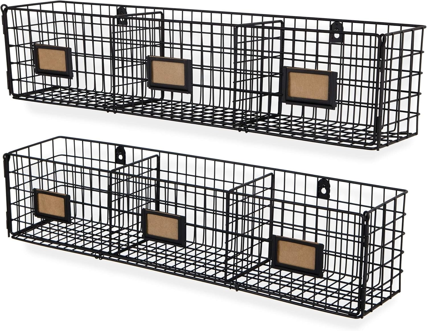 Charming Black Metal Wall Rack Organizer for Papers and Magazines - Set of 2