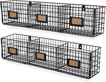 Load image into Gallery viewer, Charming Black Metal Wall Rack Organizer for Papers and Magazines - Set of 2