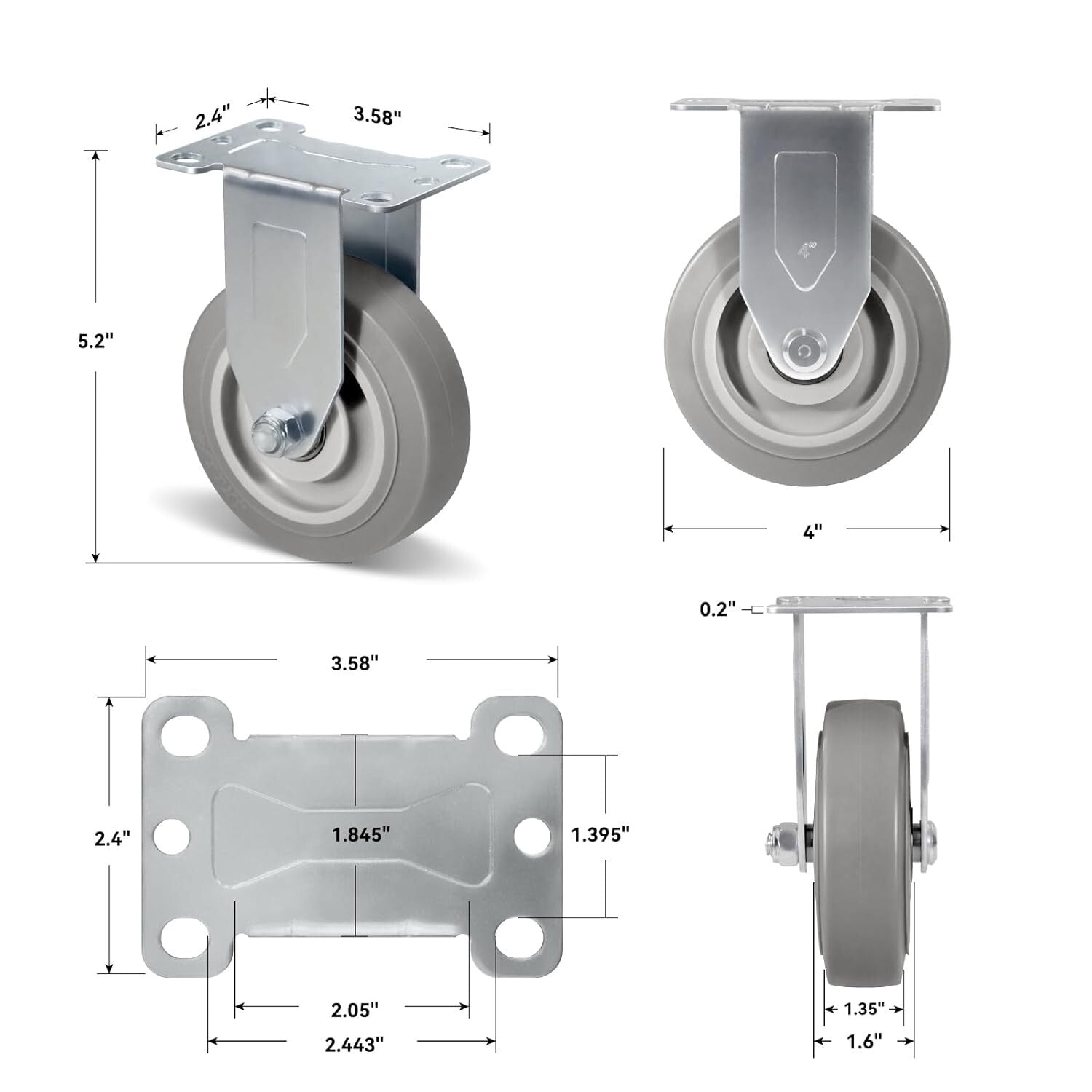 4" Heavy Duty Casters Set of 4, 1200lbs Capacity, Smooth Rolling Wheels