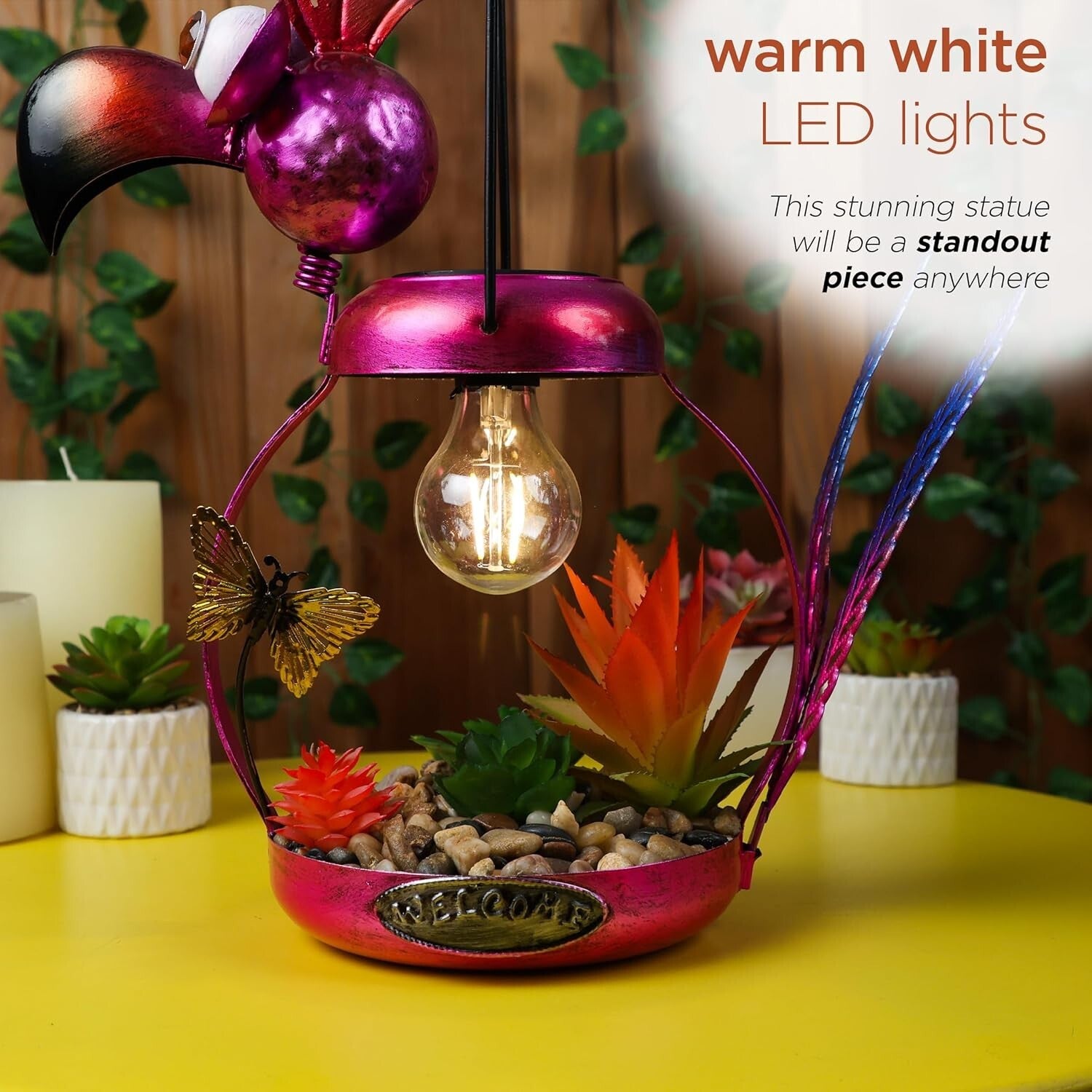 Charming 16'' Solar Metal Flamingo with LED Light – Perfect Outdoor Decor Piece