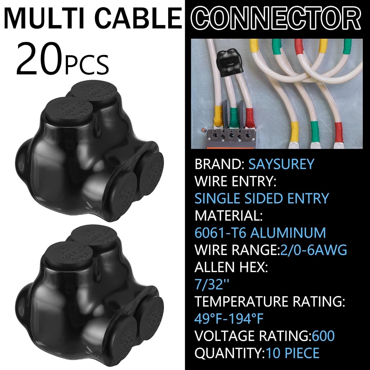 Black Insulated Multi Cable Connectors - Pre-Filled Splice Terminals for Wiring