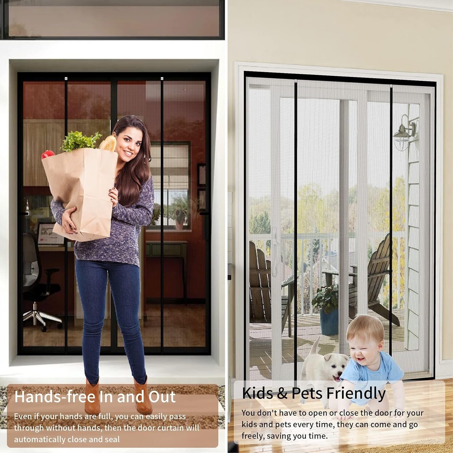 Heavy-Duty Magnetic Screen Door 82 x 97.6 Inch - Pet & Kid Friendly Design