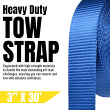 Load image into Gallery viewer, Heavy-Duty 3'' x 30 ft Recovery Tow Strap - 30,000 lb Capacity with Storage Bag
