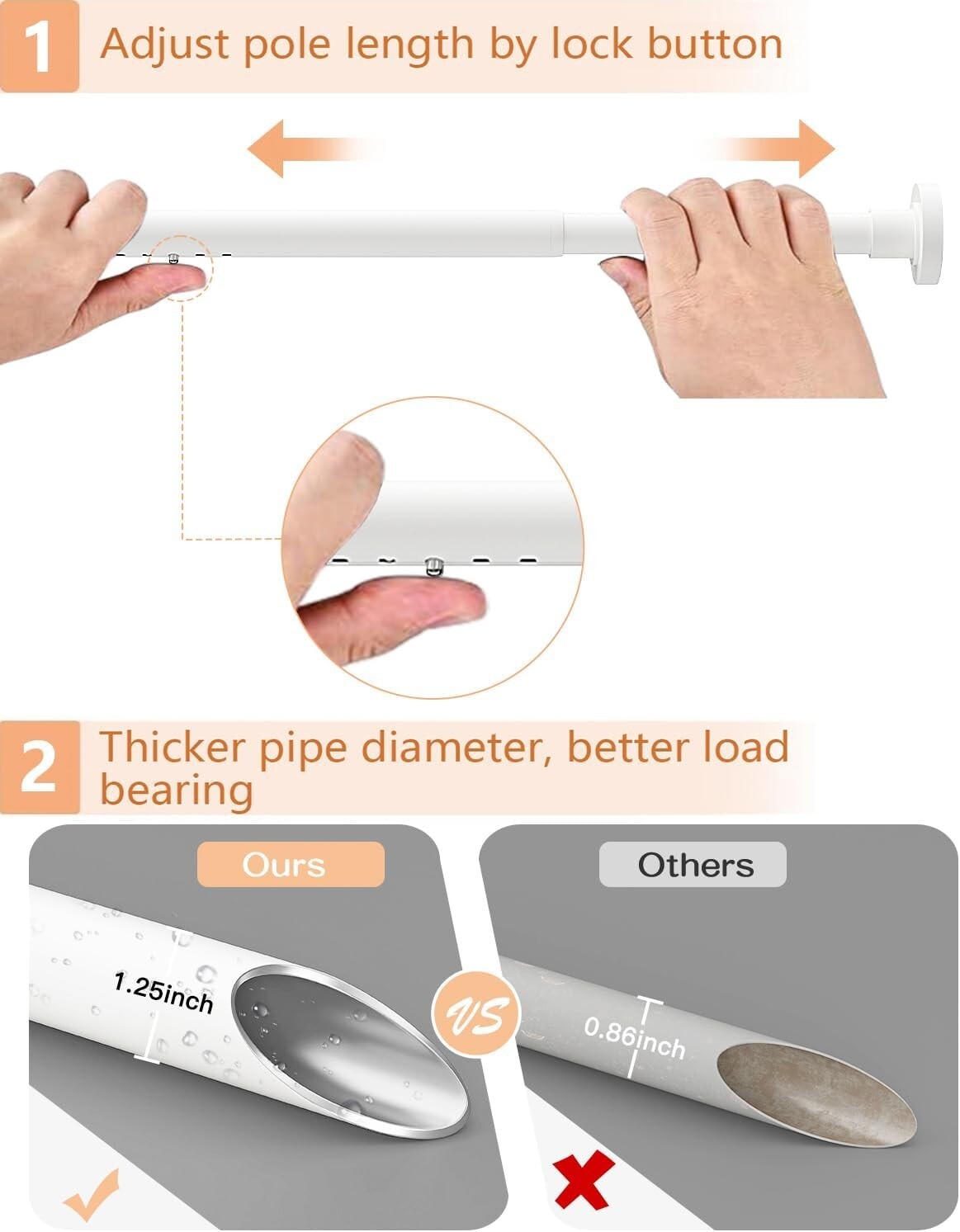 Durable No-Drill Tension Curtain Rods 66-120 Inch - Stability for Every Window