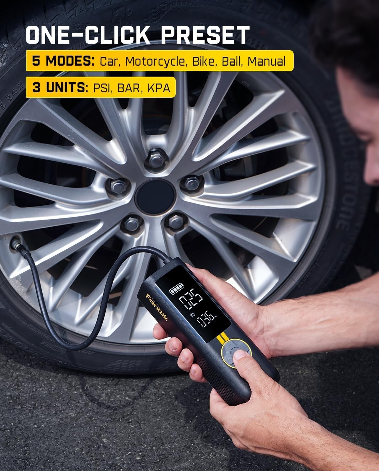 150 PSI Cordless Tire Inflator with LED Display - Inflate Any Tire in 1 Minute