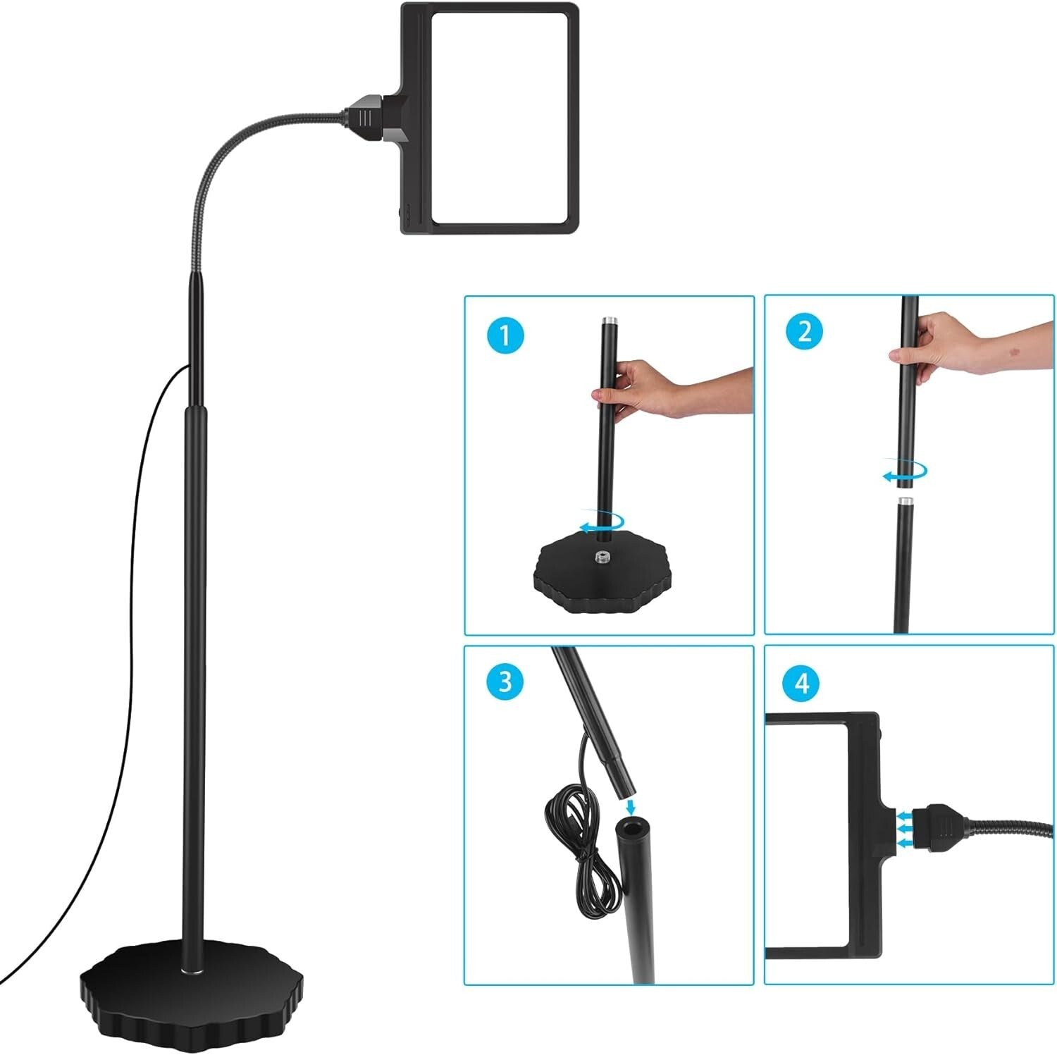 5X LED Floor Magnifier with Dimmable Light & Adjustable Stand, Ideal for Crafts