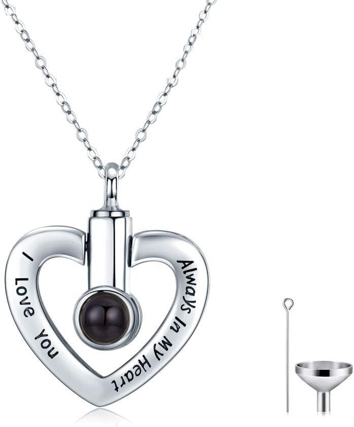 Elegant Sterling Silver Heart Pendant with 'I Love You' - Ashes Necklace Gift
