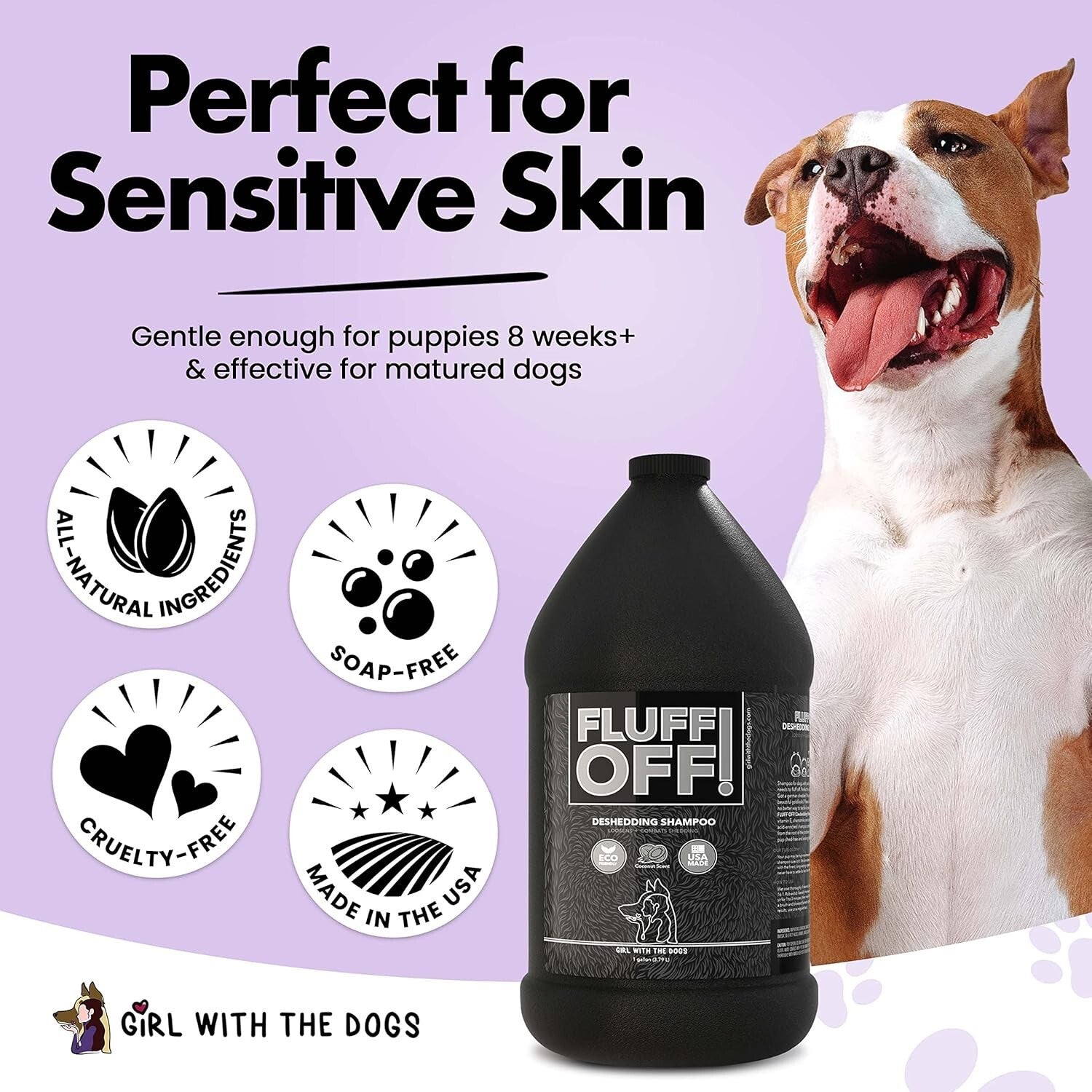 Fluff Off! Natural Deshedding Dog & Cat Shampoo 1 Gal - Reduces Shedding & Odors