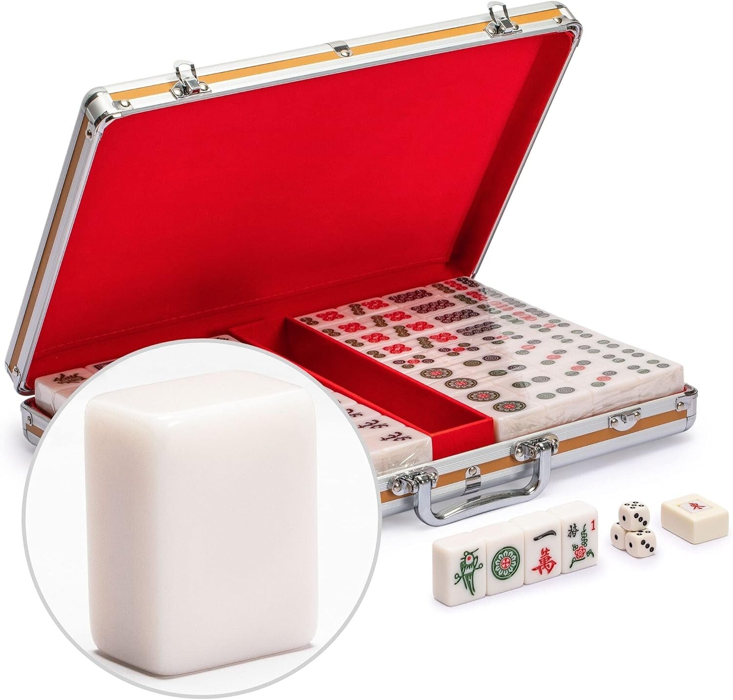 Deluxe Chinese Mahjong Set - 146 Tiles, 3 Dice, Wind Indicator in Portable Case
