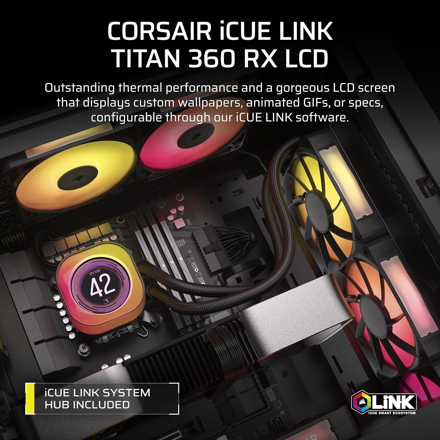 iCUE Link Titan 360 RX AIO CPU Cooler - RGB LCD Display & Low-Noise Design