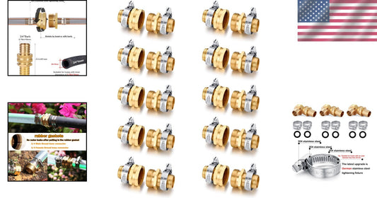Durable Brass Garden Hose Repair Connector Set - 10 Male & 10 Female Fittings