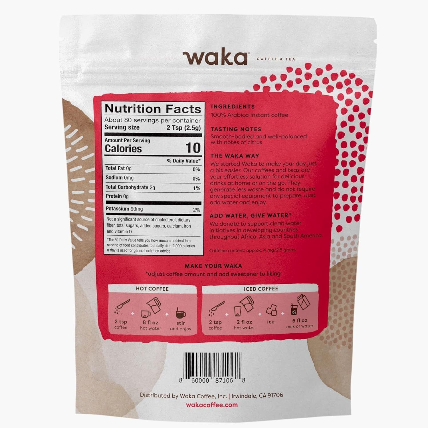 Waka Premium Instant Coffee Pouches - 100% Arabica for Hot & Iced Brewing