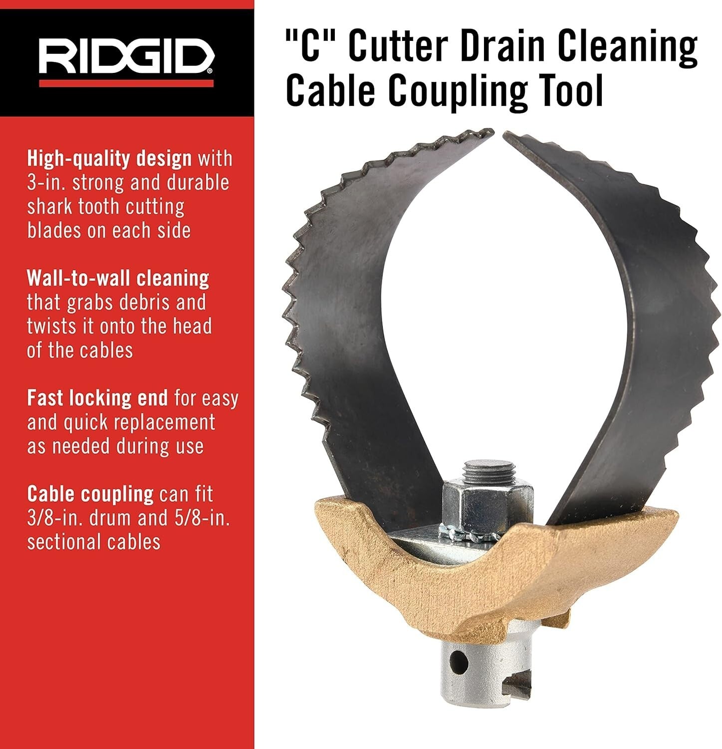 Heavy-Duty 3-Inch 'C' Cutter Cable Coupling Tool for Drain Cleaning Efficiency