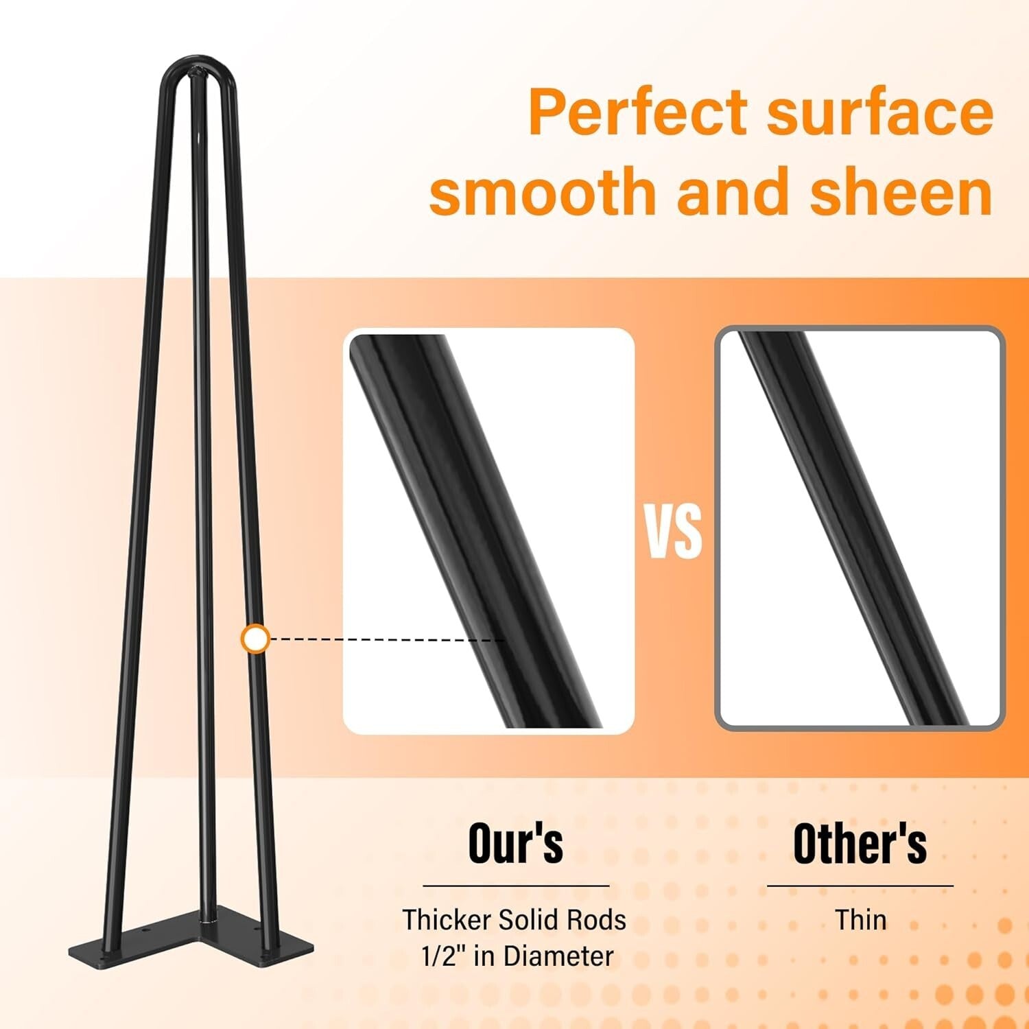 Durable Hairpin Table Legs 16-Inch for Custom Desks and Benches - 880 lbs Load