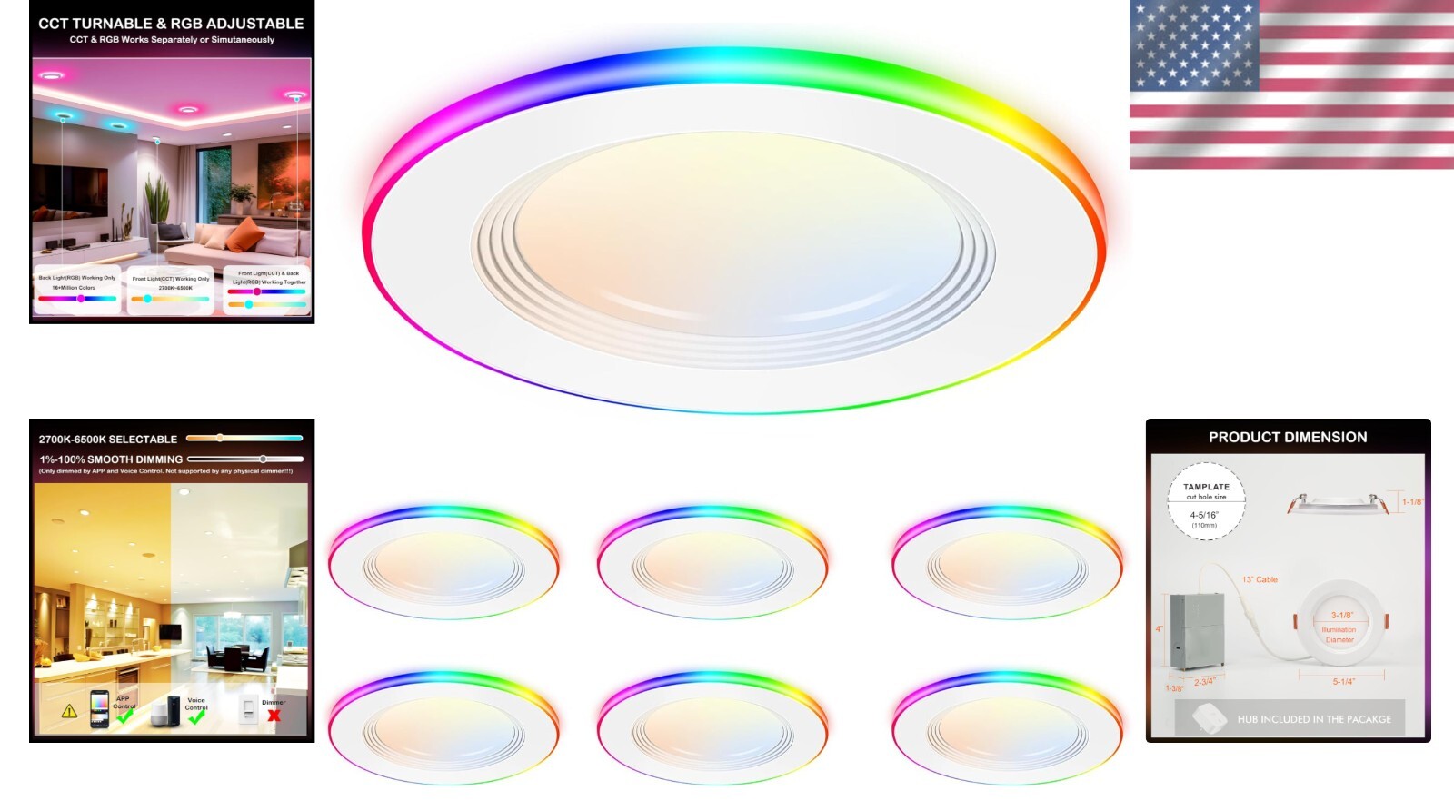 Ultra-Thin 4-Inch Color Changing LED Recessed Lights with App & Voice Control