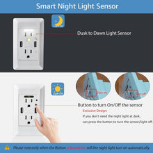 Load image into Gallery viewer, Receptacle with USB Charging and Night Sensor - Safe 15 Amp Electrical Solution