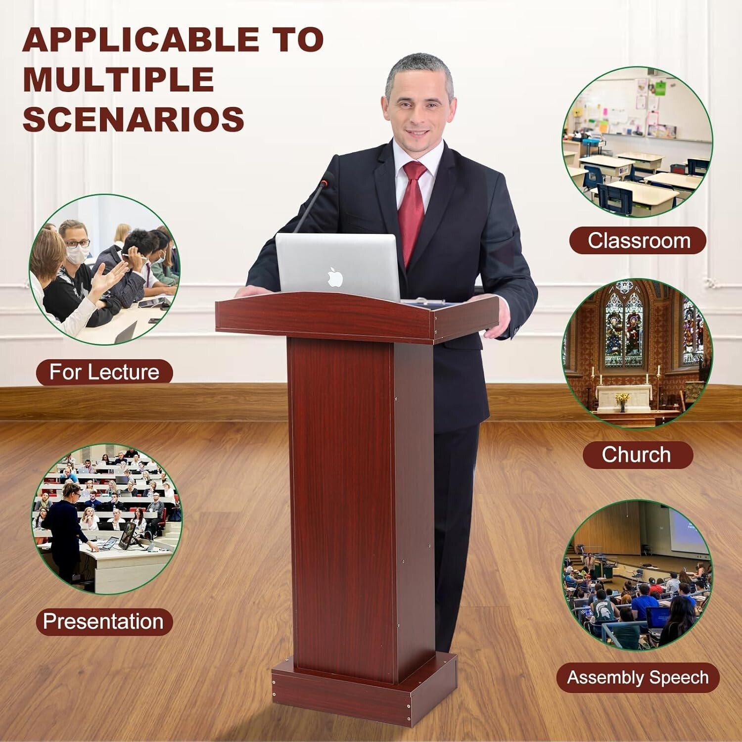 Elegant Wooden Podium Stand with Heavy Base for Classroom & Church Presentations