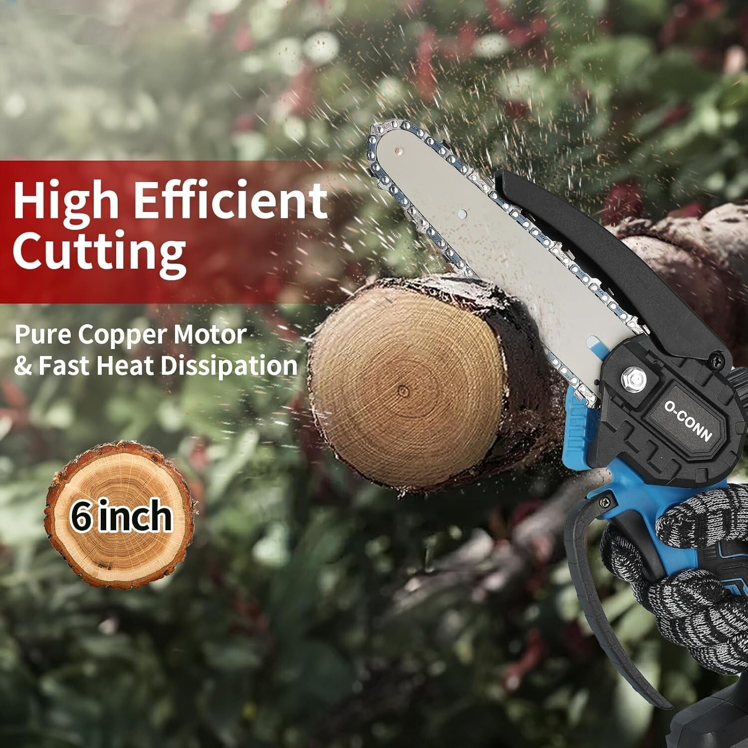 Powerful 6 Inch Cordless Mini Chainsaw with Auto Lubrication & Protection