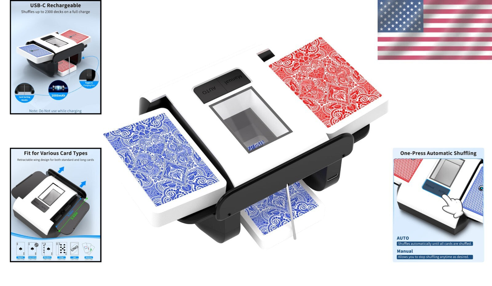 Compact Electric Card Shuffler with Auto & Manual Modes - Ideal for Poker & More