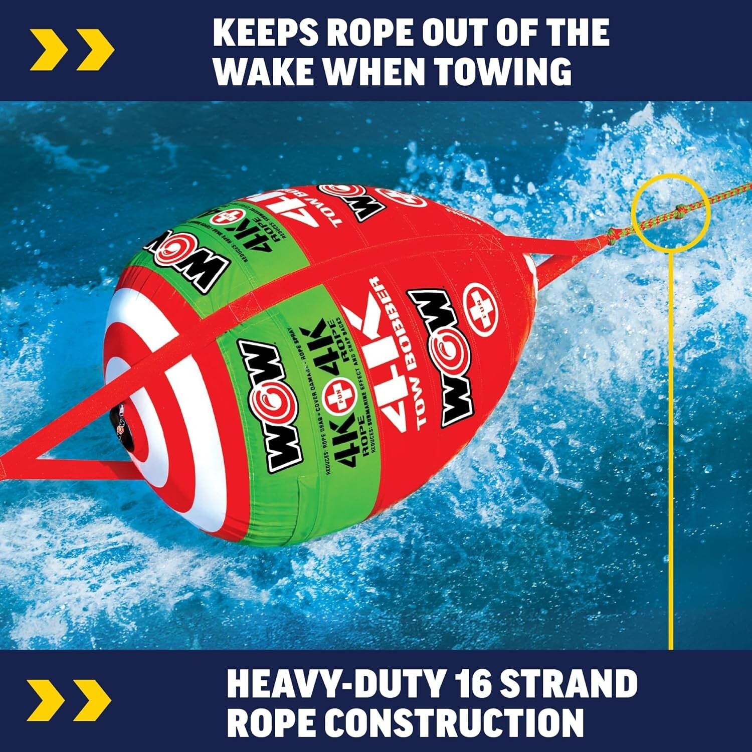 Heavy Duty 16-Strand Tow Rope with Bobber - Ideal For Deck Tubes & Wakeboarding