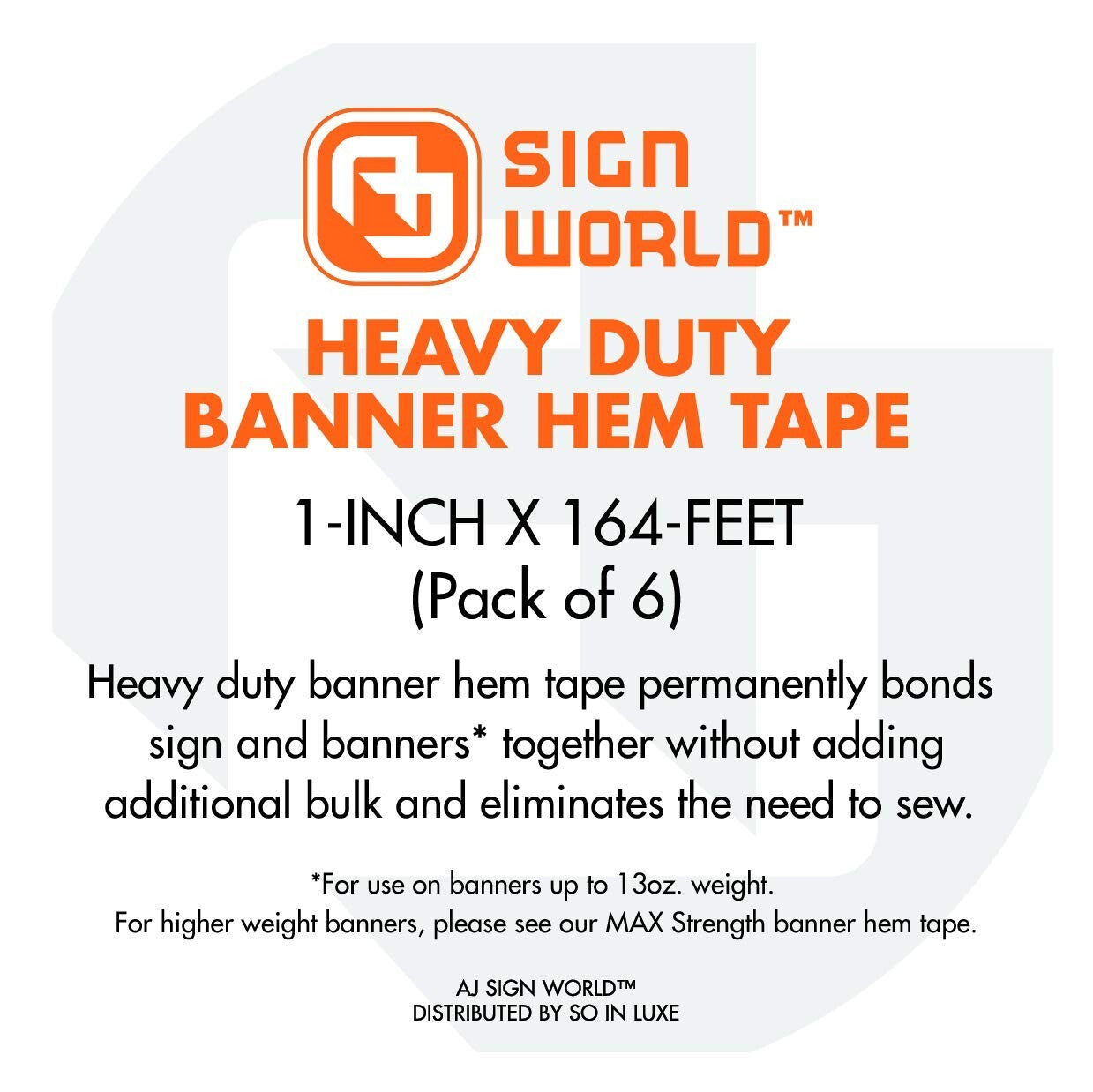Bulk Pack of 6 Heavy Duty Banner Hem Tape - 1 Inch x 164 Feet, Seamless Bond