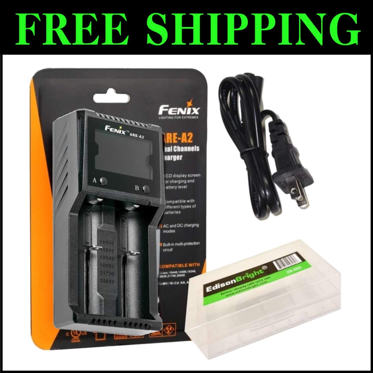 Versatile Fenix ARE-A2 Battery Charger for 21700/18650 with LCD Display and Case