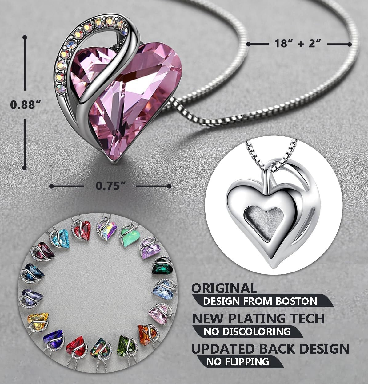 Elegant Mother's Day Gift - Silver Plated Heart Pendant with Birthstone Crystals