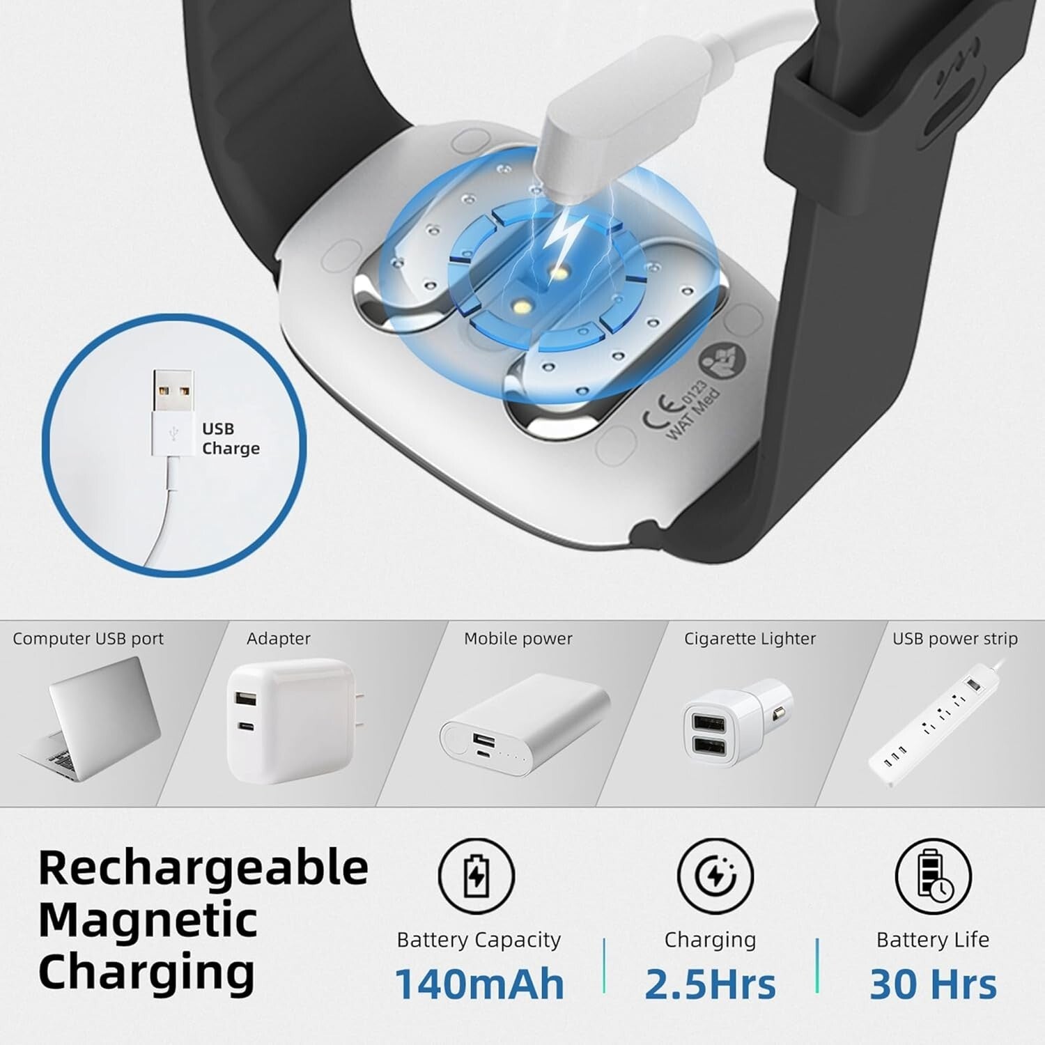 Rechargeable Adjustable Anti-Nausea Wristband for Morning and Motion Sickness