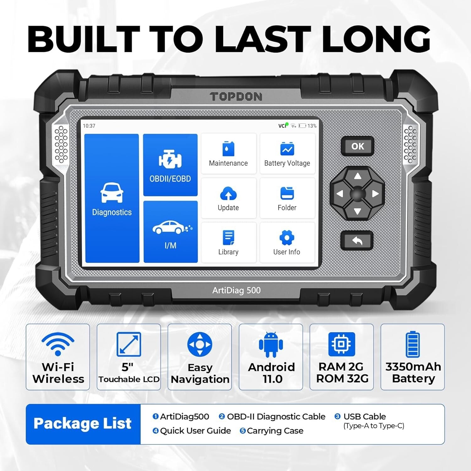Essential AD500 Automotive Scanner with 6 Maintenance Services & Multi-Language